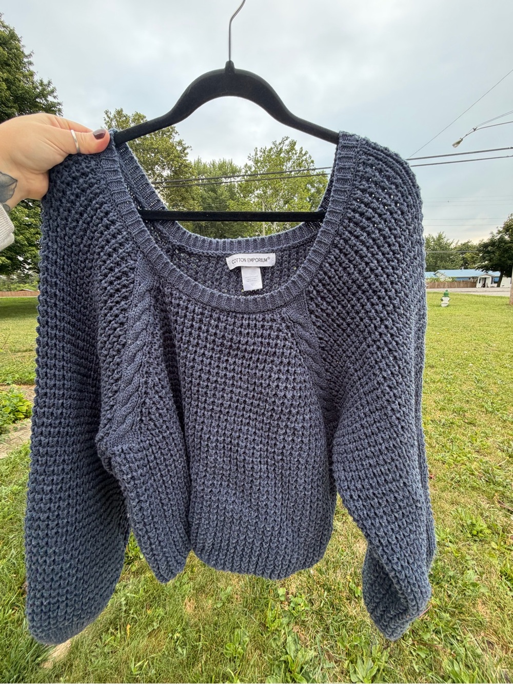 Cotton Emporium Women's Chunky Scoop Neck Slouchy Sweater - Navy